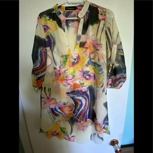 Multicoloured Sheer Blouse 3/4 Sleeve